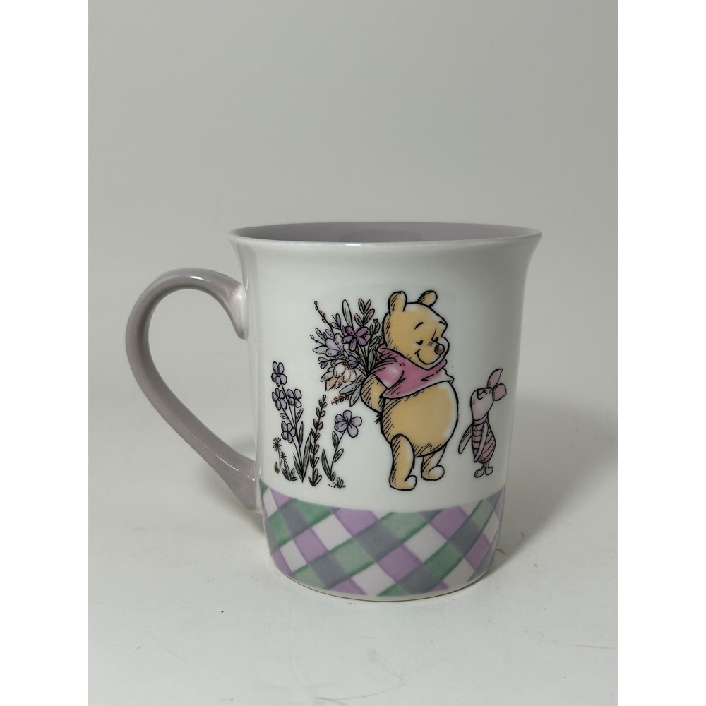 Disney Winnie the Pooh Coffee Mug Zrike Brands Lavender‎ Gingham Piglet Bunnies